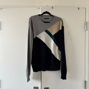 Adolfo Dominguez Gray and Blue Crewneck Sweater